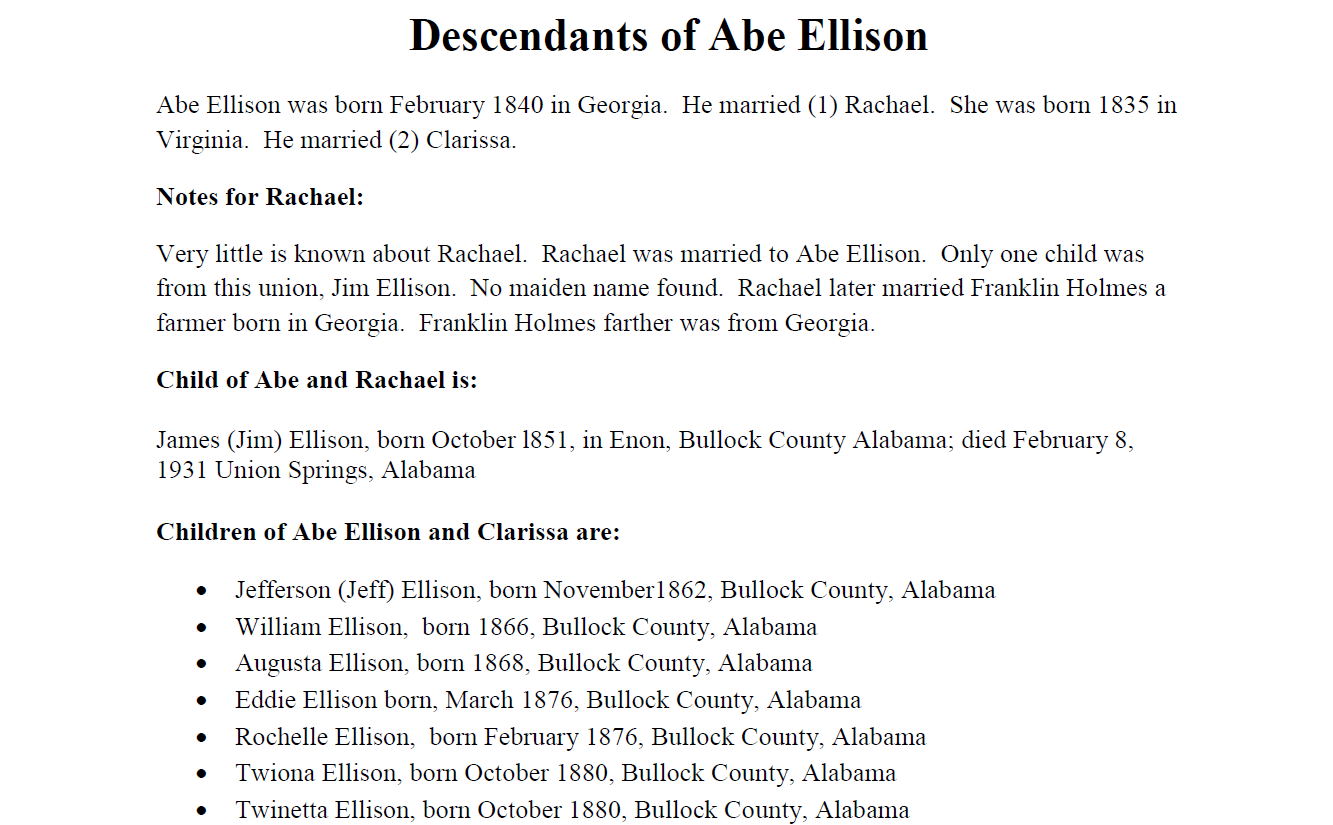 Descendants of Abe Ellison